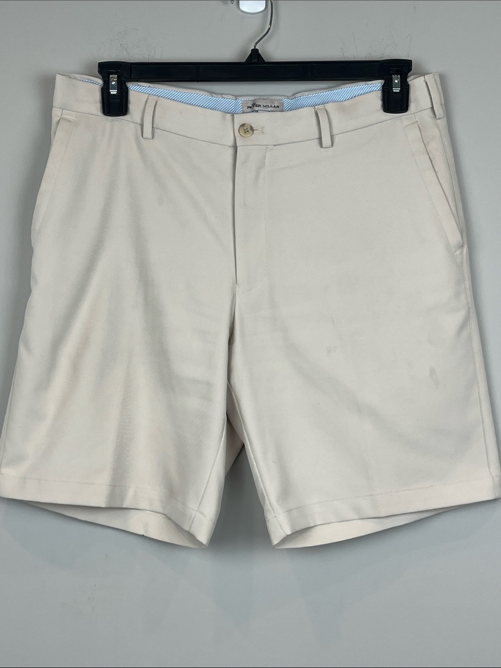 Peter Millar Cream Khaki Flat-Front Performance Golf Shorts Size 34